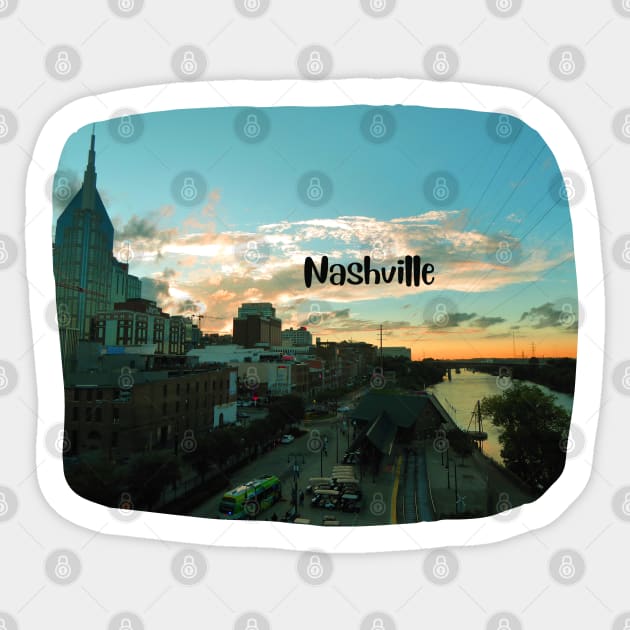 Cool sunset photography of Nashville Tennessee skyline sunset sky USA city break Sticker by BoogieCreates